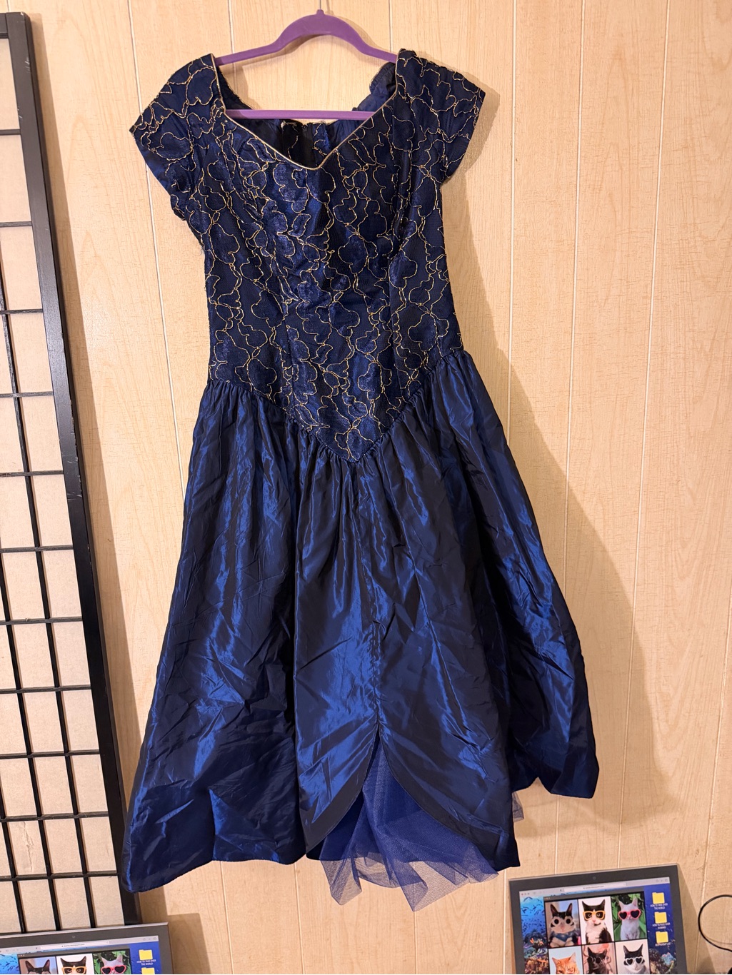 Elegant Navy Loralie Original Vintage Dress With Gold Embroidery